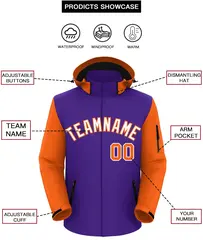 Purple Orange-White Raglan Sleeves Waterproof Jacket 2
