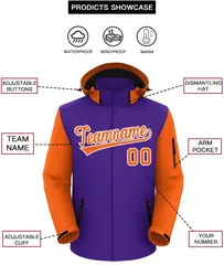 Purple Orange-White Raglan Sleeves Waterproof Jacket 2