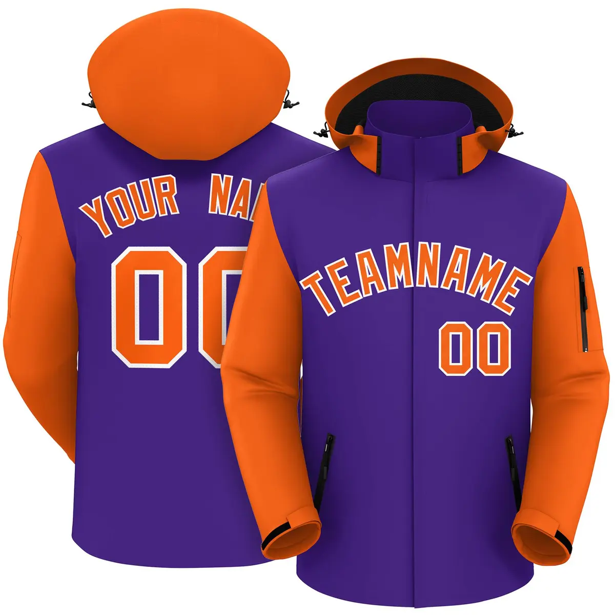 Purple Orange-White Raglan Sleeves Waterproof Jacket