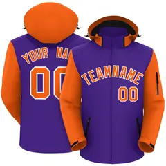 Purple Orange-White Raglan Sleeves Waterproof Jacket 1