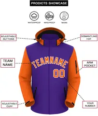 Purple Orange-White Raglan Sleeves Waterproof Jacket 2