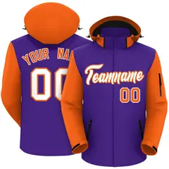 Purple Orange-White Raglan Sleeves Waterproof Jacket 1