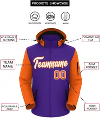 Purple Orange-White Raglan Sleeves Waterproof Jacket 2