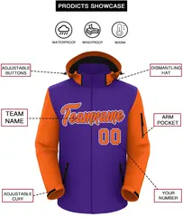 Purple Orange-White Raglan Sleeves Waterproof Jacket 2
