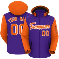 Purple Orange-White Raglan Sleeves Waterproof Jacket