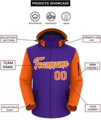 Purple Orange-White Raglan Sleeves Waterproof Jacket 2