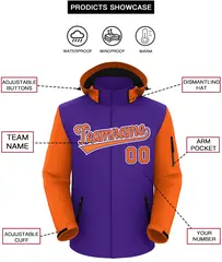 Purple Orange-White Raglan Sleeves Waterproof Jacket 2