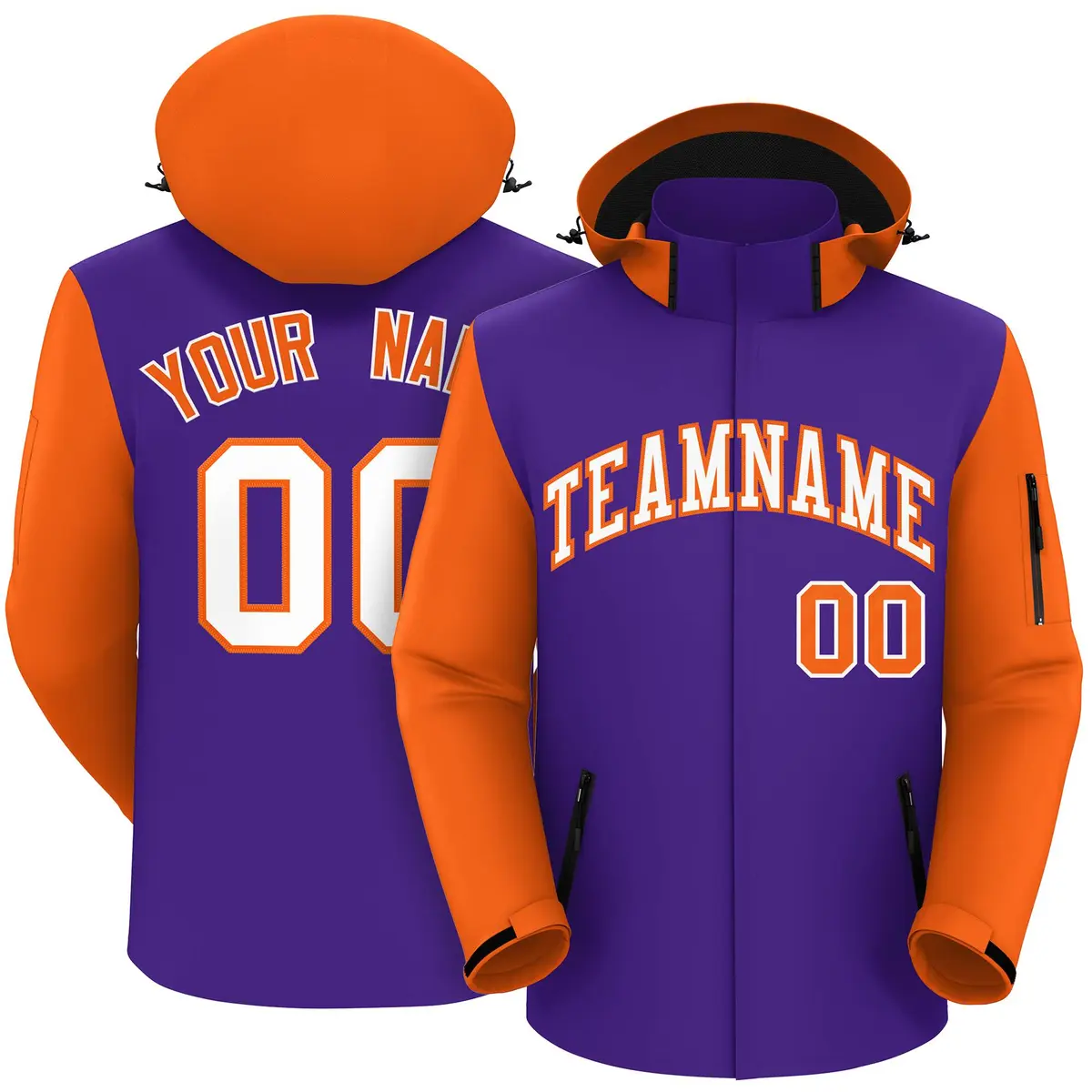 Purple Orange-White Raglan Sleeves Waterproof Jacket