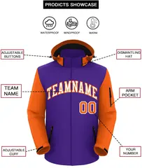 Purple Orange-White Raglan Sleeves Waterproof Jacket 2