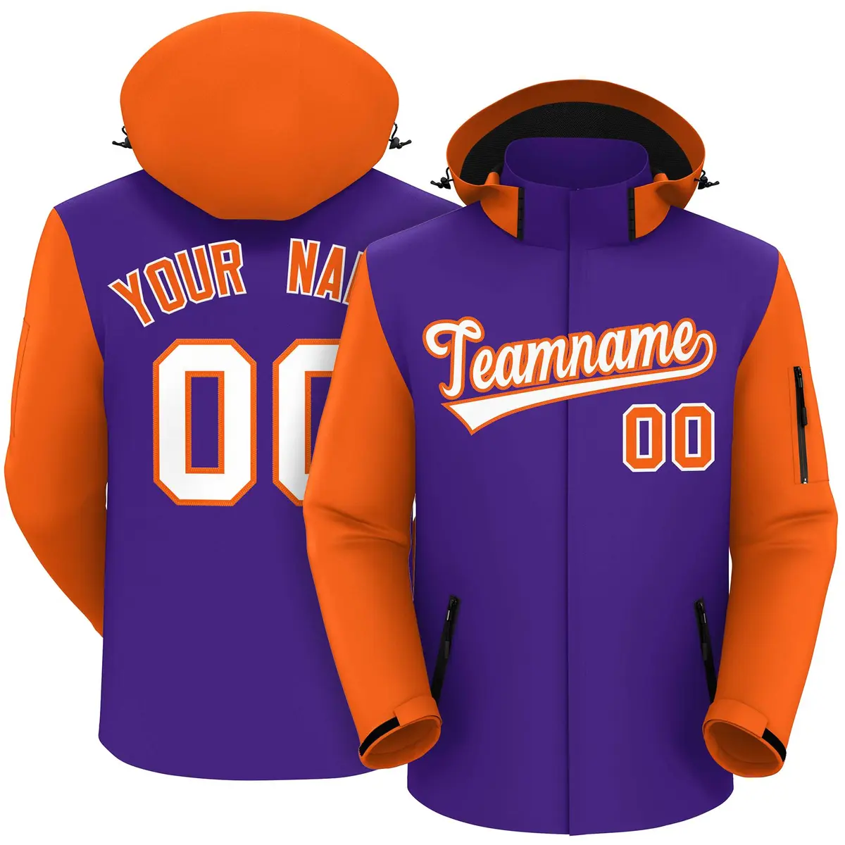 Purple Orange-White Raglan Sleeves Waterproof Jacket