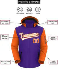 Purple Orange-White Raglan Sleeves Waterproof Jacket 2