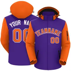 Purple Orange-White Raglan Sleeves Waterproof Jacket