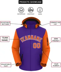 Purple Orange-White Raglan Sleeves Waterproof Jacket 2