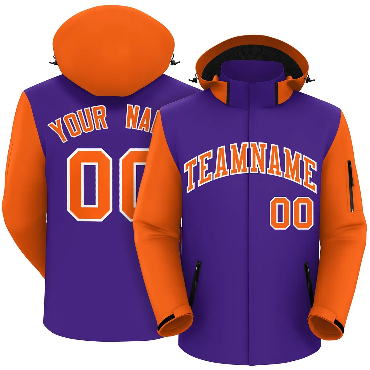 Purple Orange-White Raglan Sleeves Waterproof Jacket