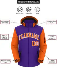 Purple Orange-White Raglan Sleeves Waterproof Jacket 2