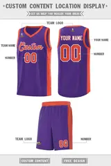 Purple Orange-White Side Splash Basketball Uniform Jersey 2