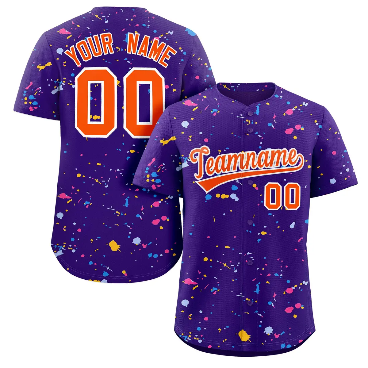 Purple Orange White Splash Graffiti Striped Baseball Jersey