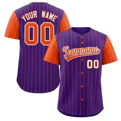 Purple Orange-White Stripe Raglan Baseball Jersey 1