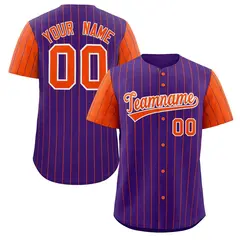 Purple Orange-White Stripe Raglan Baseball Jersey