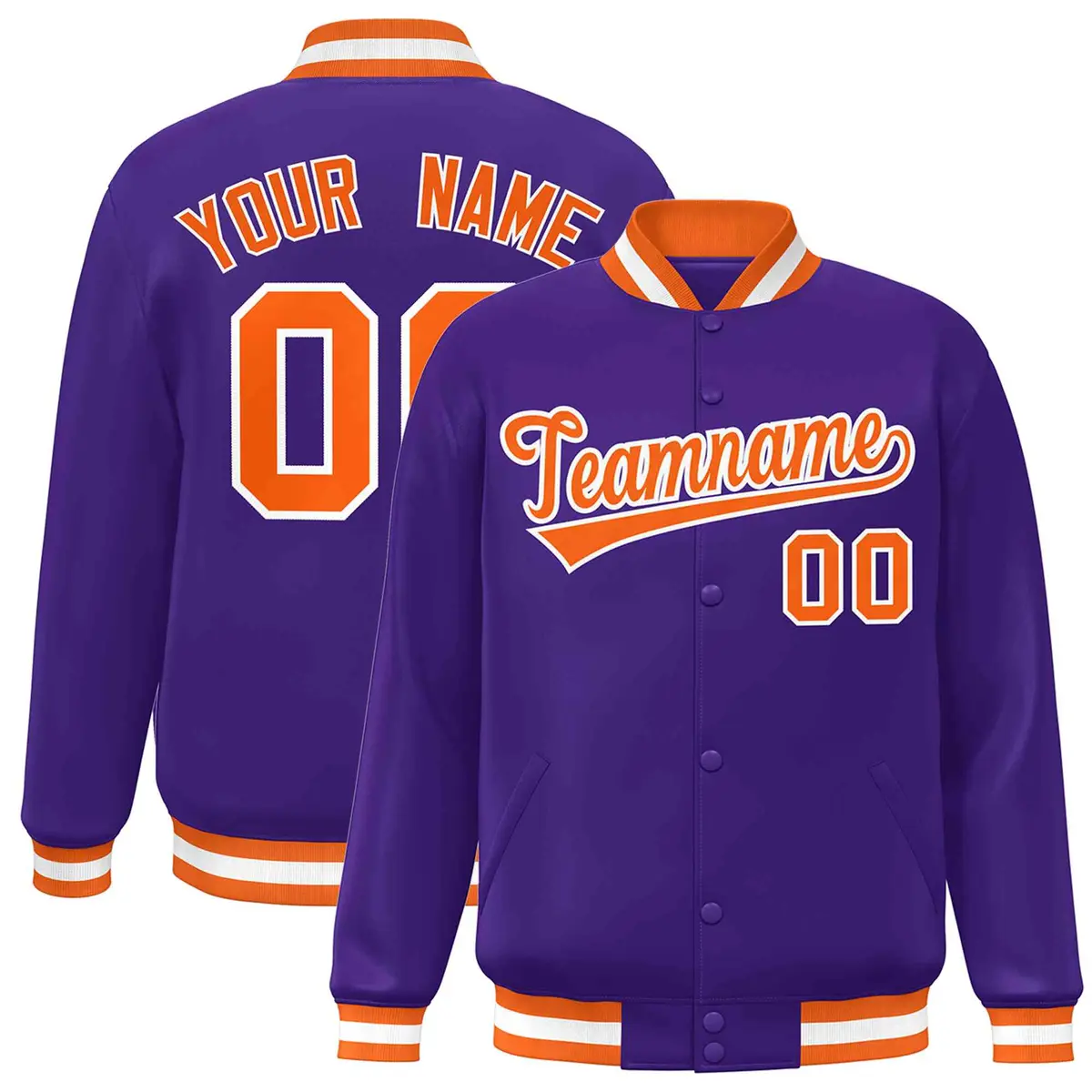 Purple Orange White Varsity Full-Snap Letterman Jacket