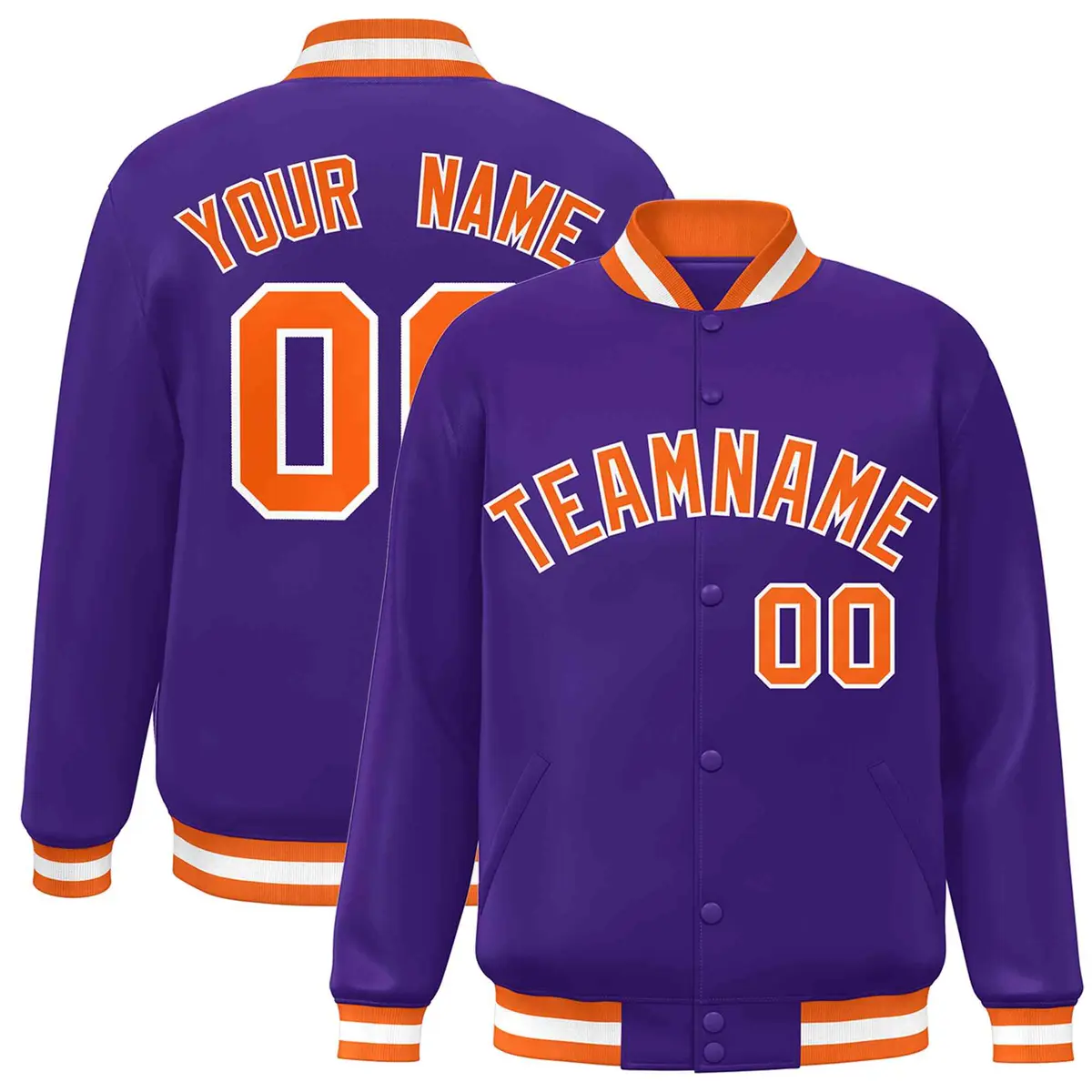 Purple Orange White Varsity Full-Snap Letterman Jacket