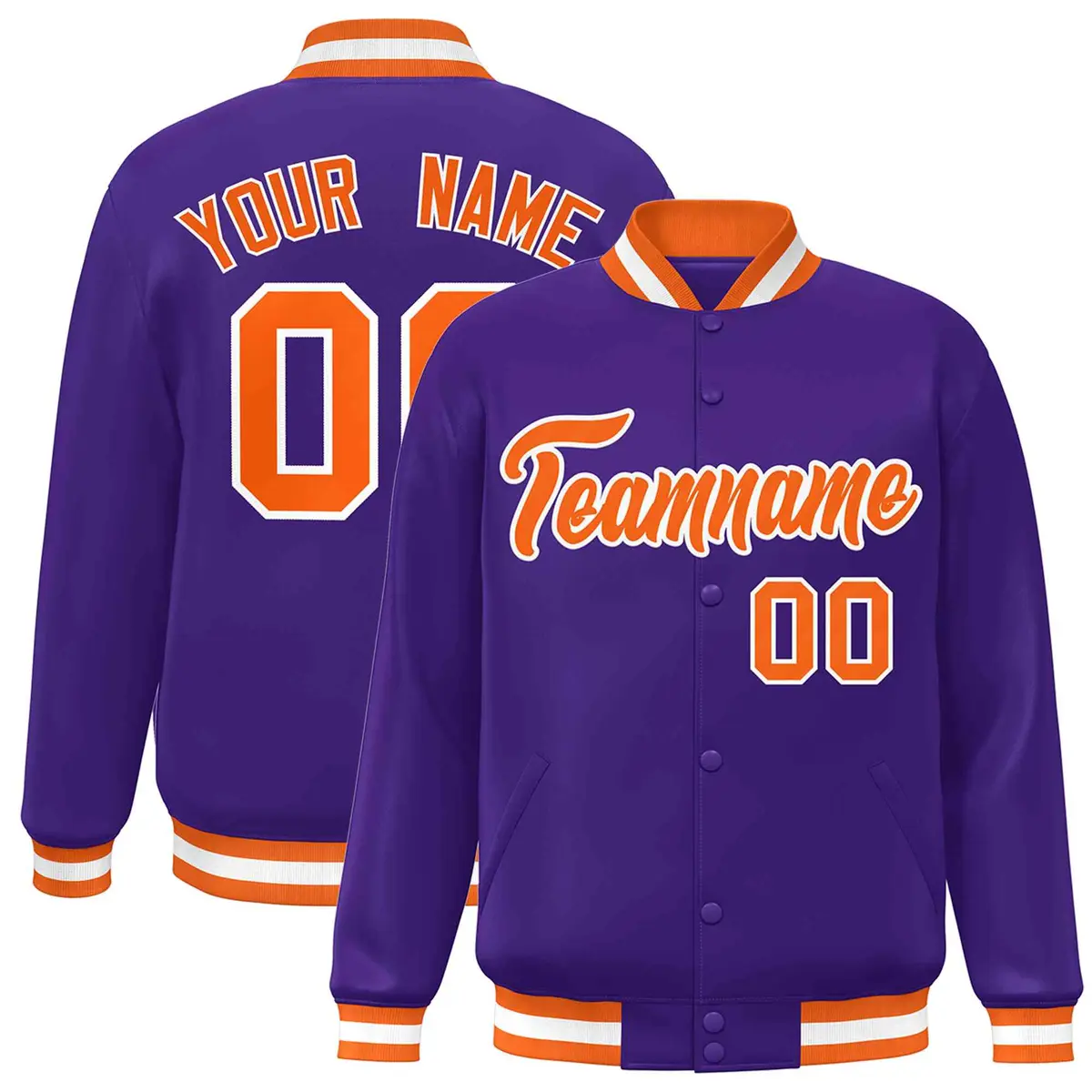 Purple Orange White Varsity Full-Snap Letterman Jacket