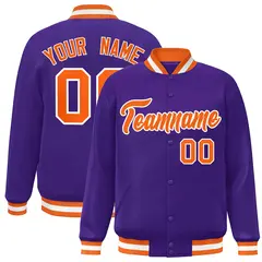 Purple Orange White Varsity Full-Snap Letterman Jacket