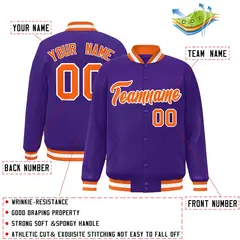 Purple Orange White Varsity Full-Snap Letterman Jacket 2
