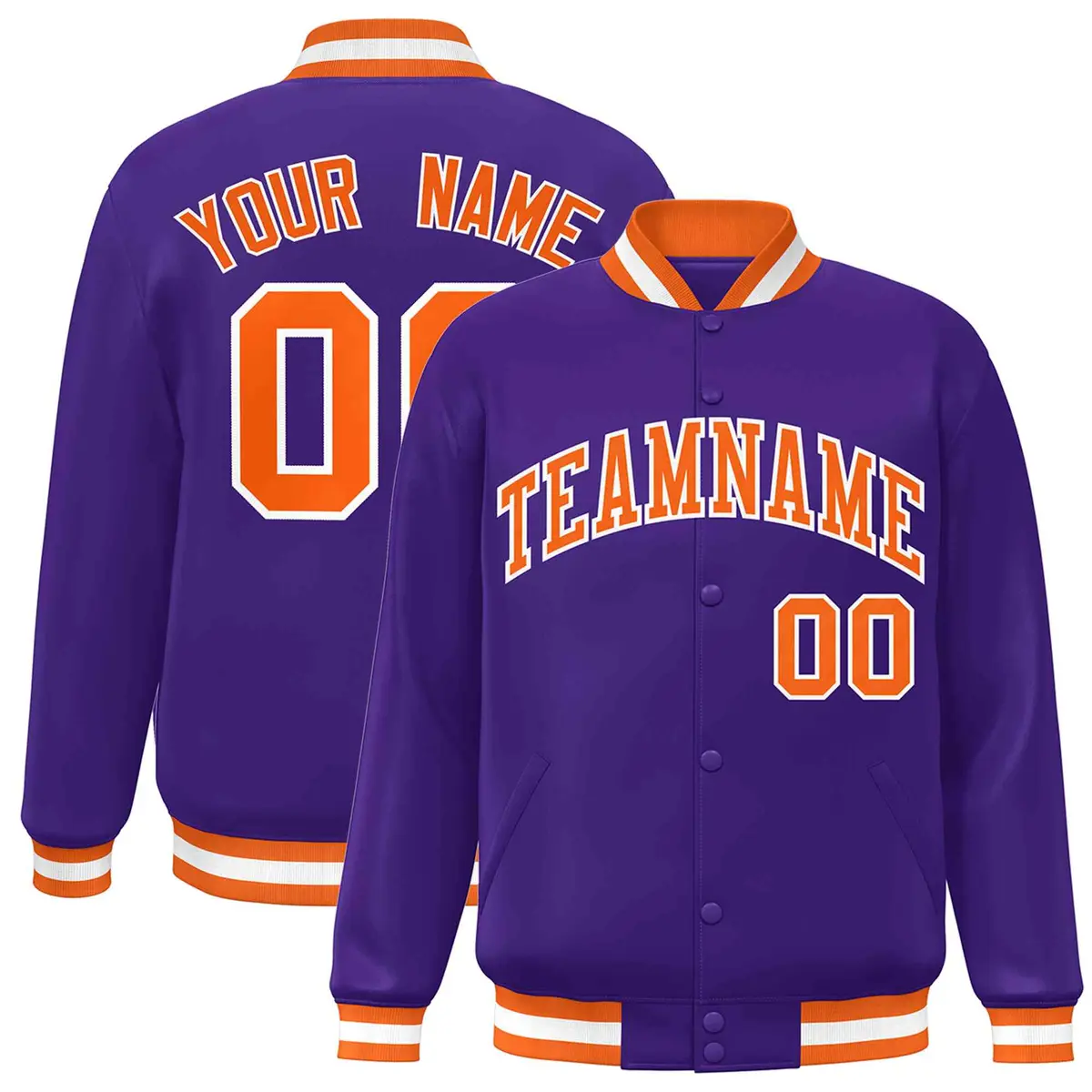 Purple Orange White Varsity Full-Snap Letterman Jacket