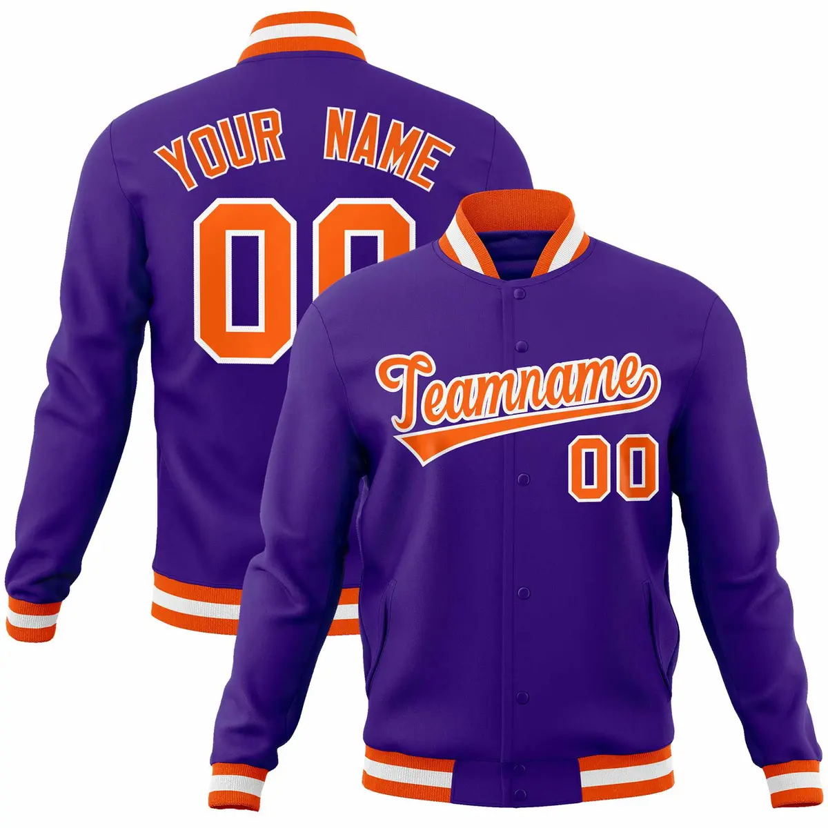 Purple Orange White Varsity Full-Snap Letterman Jacket