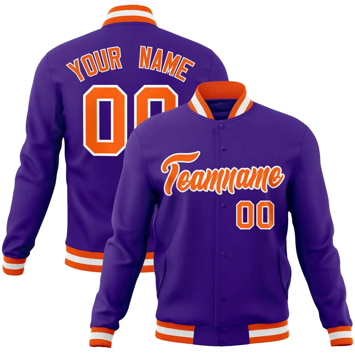 Purple Orange White Varsity Full-Snap Letterman Jacket
