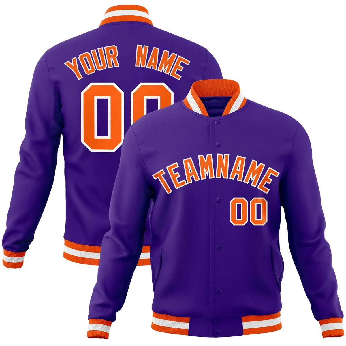Purple Orange White Varsity Full-Snap Letterman Jacket