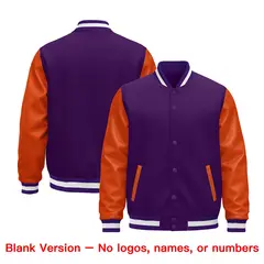 Purple Orange White Varsity Full-Snap Letterman Jacket Raglan Leather Sleeves 5