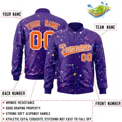 Purple Orange-White Varsity Full-Zip Splash Graffiti Letterman Jacket 2