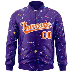 Purple Orange-White Varsity Full-Zip Splash Graffiti Letterman Jacket 3