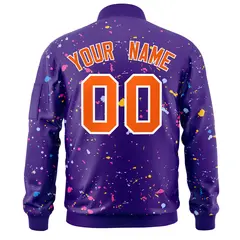 Purple Orange-White Varsity Full-Zip Splash Graffiti Letterman Jacket 4