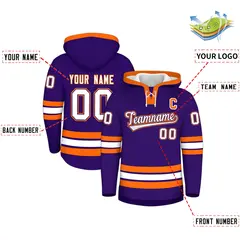 Purple Orange Wrinkle-Resistant Lace-Up Neck Hockey Hoodie 2