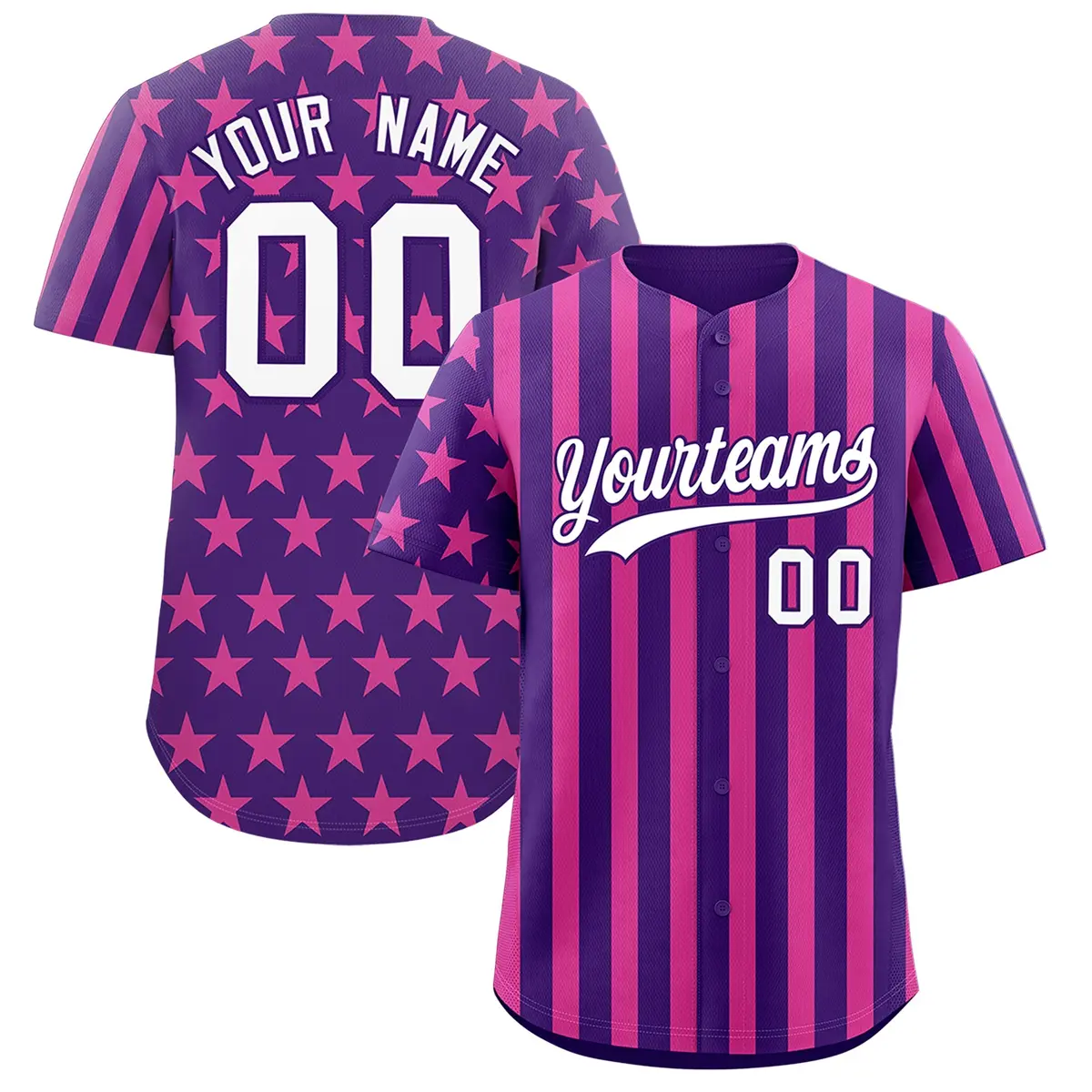 Purple Pink American Flag Graffiti Baseball Jersey