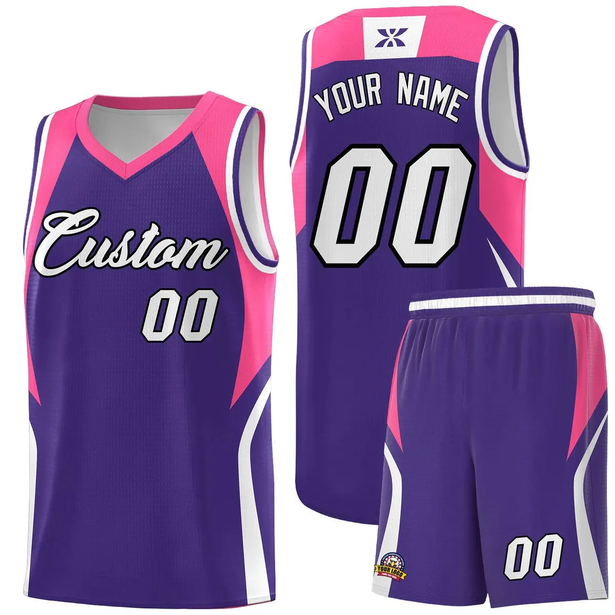 Purple Pink and White Color Block Basketball Jersey