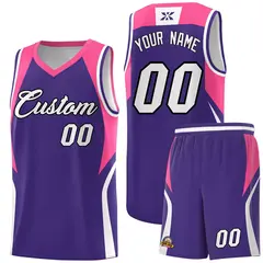 Purple Pink and White Color Block Basketball Jersey
