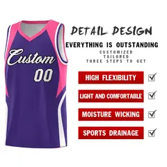 Purple Pink and White Color Block Basketball Jersey 2