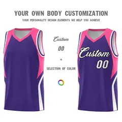Purple Pink and White Color Block Basketball Jersey 3