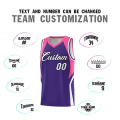 Purple Pink and White Color Block Basketball Jersey 4
