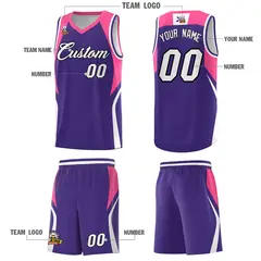 Purple Pink and White Color Block Basketball Jersey 5