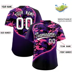Purple Pink Black Camo Gradient Fashion Baseball Jersey 2