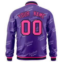 Purple Pink-Black Full-Zip Varsity Letter Bomber Jacket 4