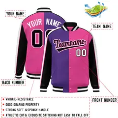 Purple Pink Black-White Color Block Varsity Bomber Baseball Jacket 2