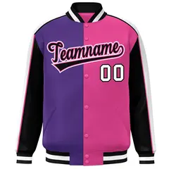 Purple Pink Black-White Color Block Varsity Bomber Baseball Jacket 3