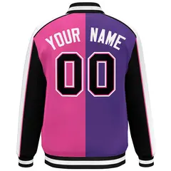 Purple Pink Black-White Color Block Varsity Bomber Baseball Jacket 4