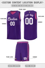 Purple Pink Chest Slash Pattern Basketball Jersey 2